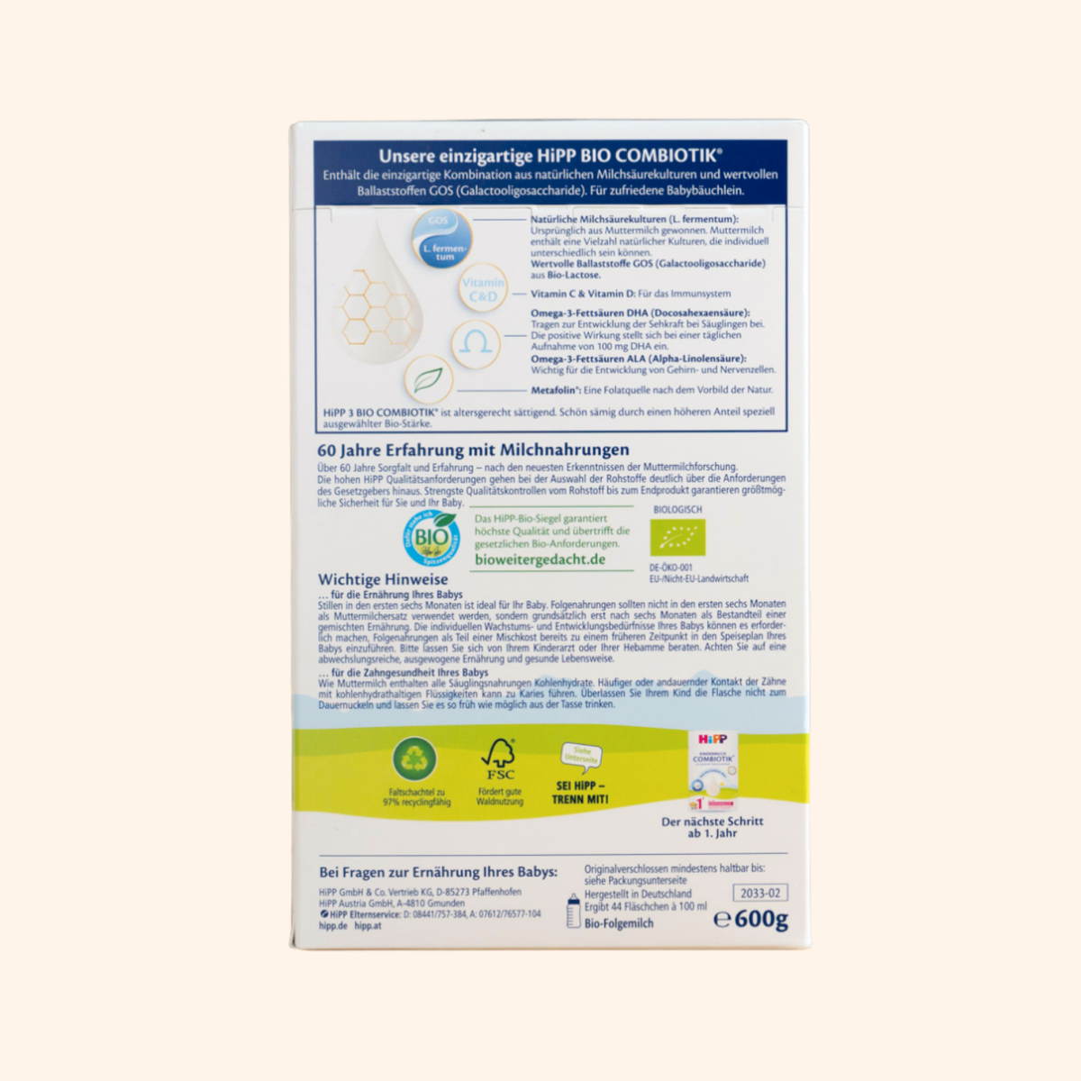HiPP German Stage 3 Baby Formula Bio Combiotik (600g)